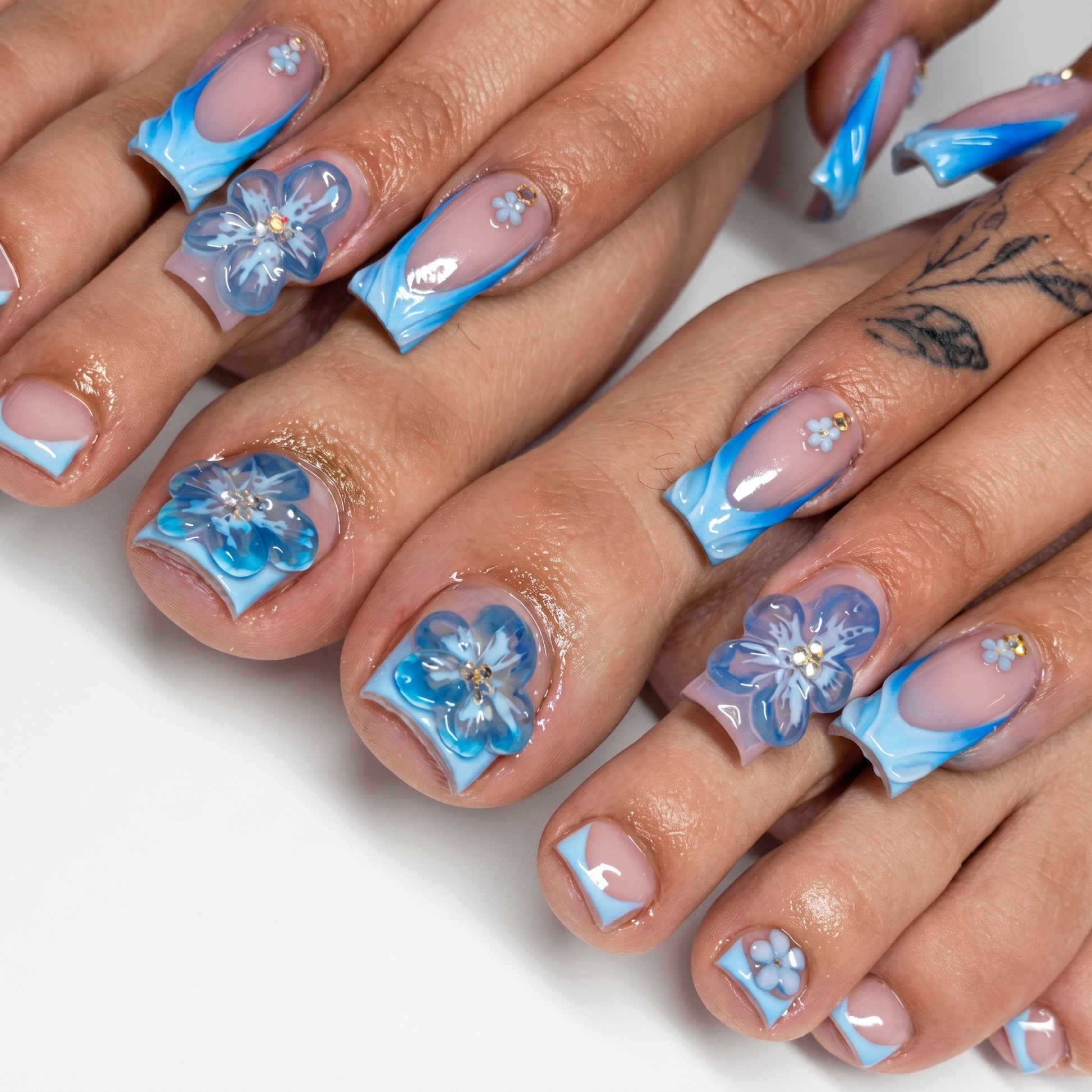 Cobalt Blue 3D Flower Nails