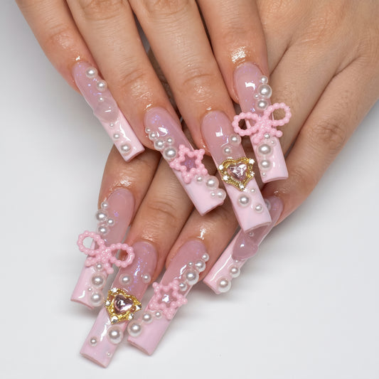 Pearl Bow Luxury Coffin Nails