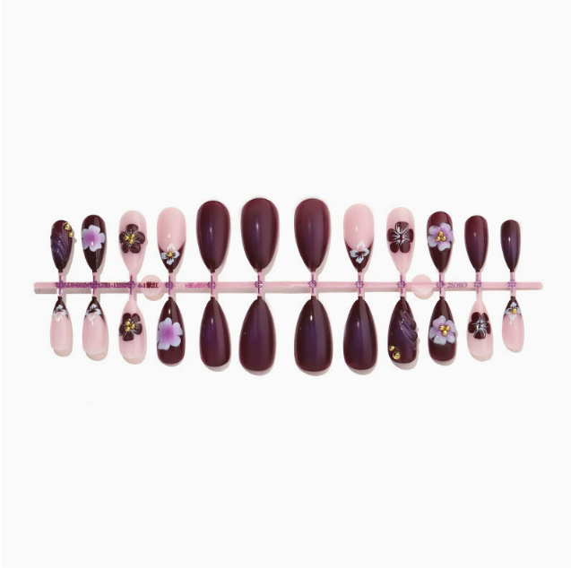 Plum Blossom press-on nails full set layout