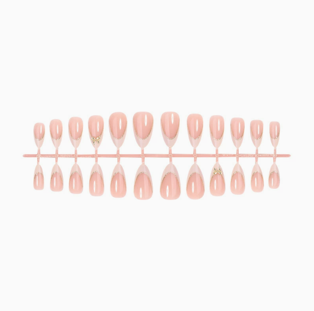 Golden Bow press-on nails full set layout