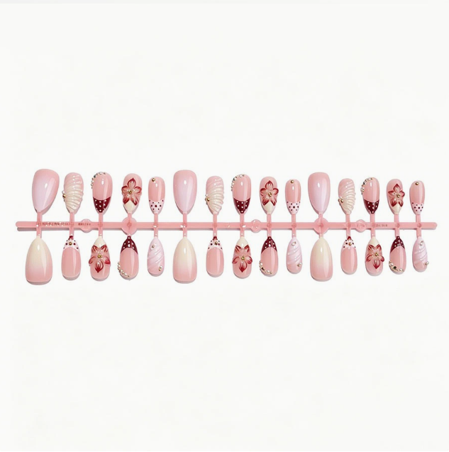 Burgundy Bloom press-on nails full set layout