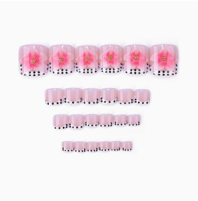 Polka Flower toe press-on nails set