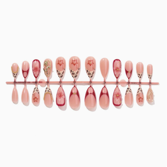 Leopard Rose Chain press-on nails full set layout