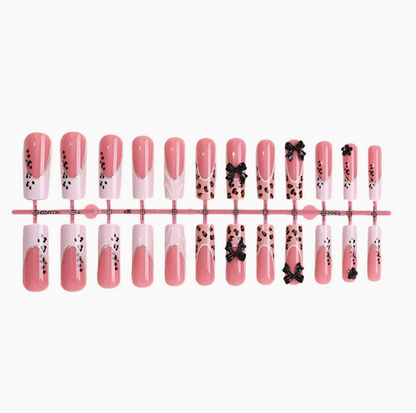 Coquette Leopard press-on nails full set layout