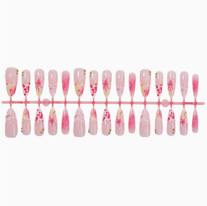 Pink Plaid Petals press-on nails full set layout