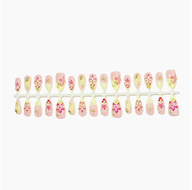 Sunset Starfish press-on nails full set layout