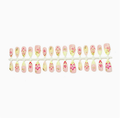 Sunset Starfish press-on nails full set layout
