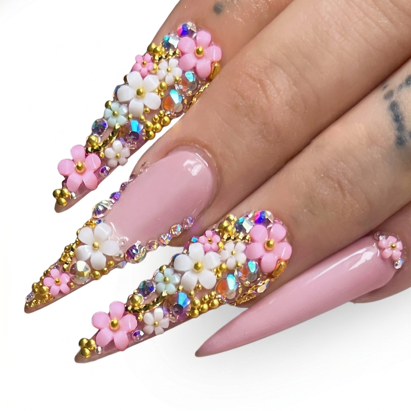 3D Floral Maximalist Stiletto Nails