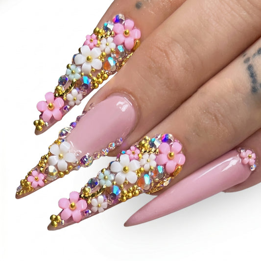 3D Floral Maximalist Stiletto Nails