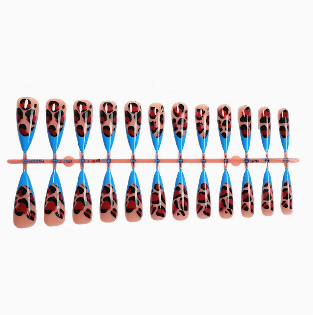 Blue Leopard press-on nails full set layout