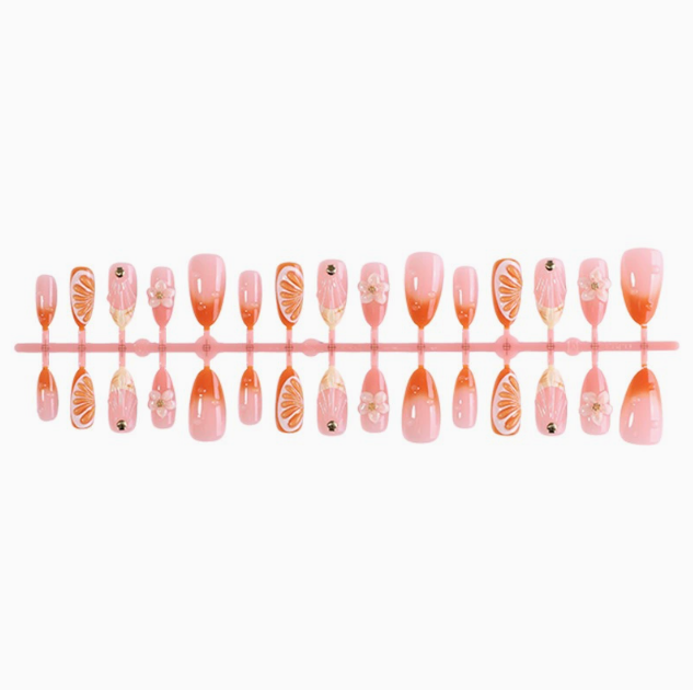 Citrus Bloom press-on nails full set layout