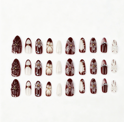 Burgundy Lily Sparkle press-on nails set