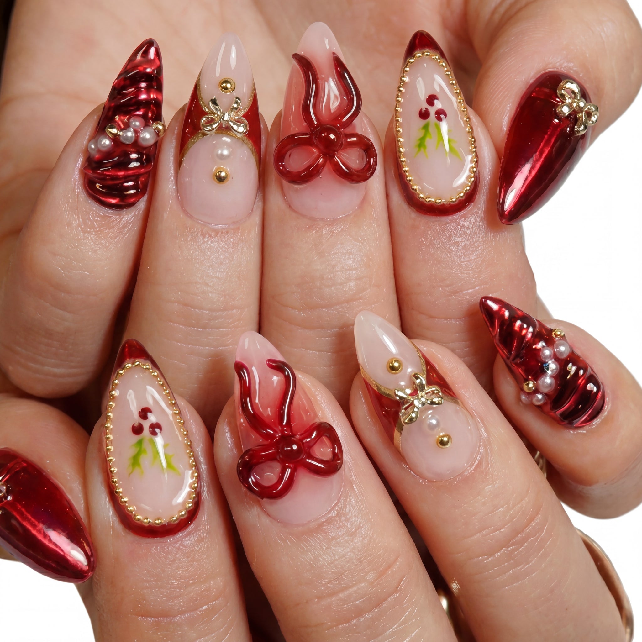 Ruby Ribbon press-on nails on hand