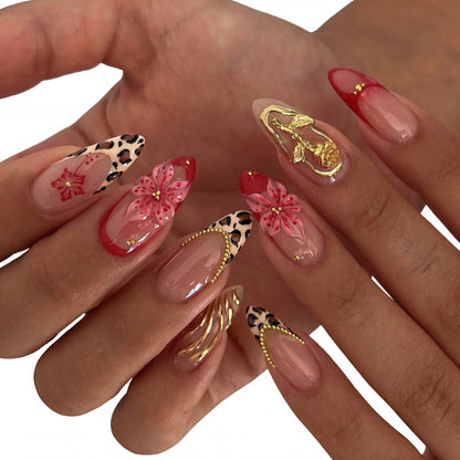 Leopard Rose Chain press-on nails on hand